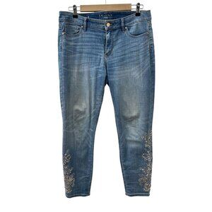 White House Black Market Skinny Ankle Jeans‎ Embellished Floral Sequin Women 8